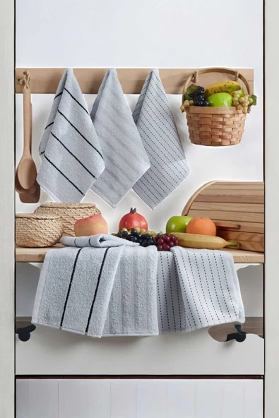 6 lı Luna Naturel Mutfak Havlu Seti %100 Pamuklu 30X50 Cm Açık Gri ürün görseli 1