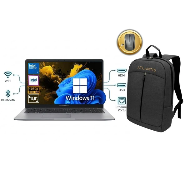 ASUS Expertbook P1 P1503CVA ATL75 CORE 7 240H 40GB Ram 1TB SSD 15.6'' W11Pro Notebook + Çanta&Mouse ürün görseli 1