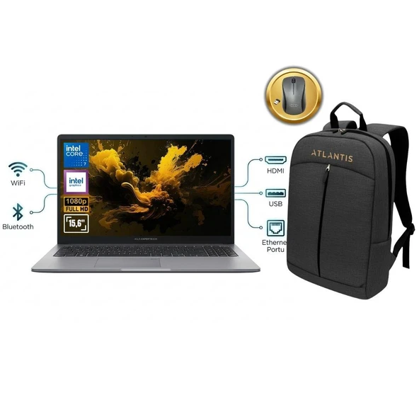 ASUS Expertbook P1 P1503CVA ATL43 CORE 7 240H 8GB Ram 2TB SSD 15.6'' FDos Notebook + Çanta&Mouse ürün görseli 1