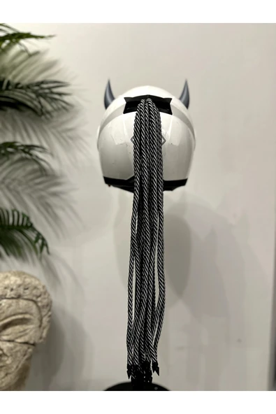 Butik Motor & Motosiklet 3d Baskı Gri Şeytan Boynuzlu Gri Örgülü Tekli Saç Kask Dış Aksesuarı ürün görseli 1