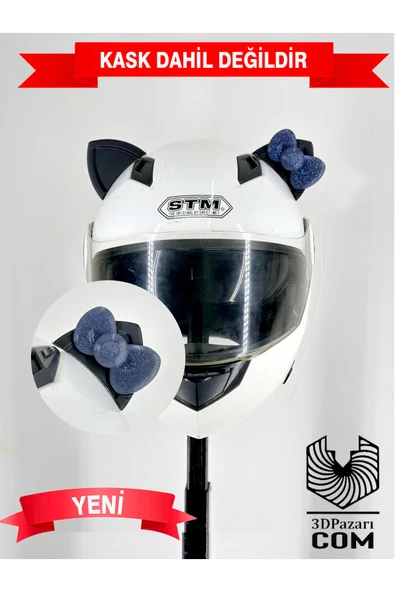 Butik Motor & Motosiklet Gece Mavi Fiyonklu Siyah Kedi Kulak Kask Dış Aksesuarı ürün görseli 1