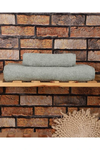 2 Parça %100 Pamuklu Soft Lüx Banyo Havlu Seti Yeşil ürün görseli 1