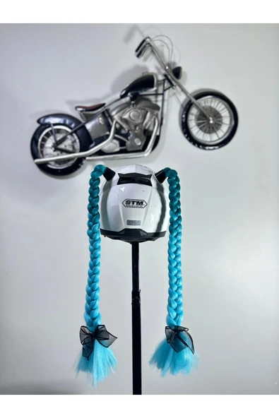 Butik Motor & Motosiklet Yeşil Ombreli Çift Örgü Saç Kask Dış Aksesuar ürün görseli 1