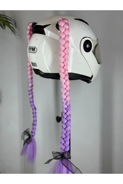 Butik Motor & Motosiklet Pembe Lila Ombreli Çift Örgü Saç Kask Dış Aksesuar ürün görseli 1