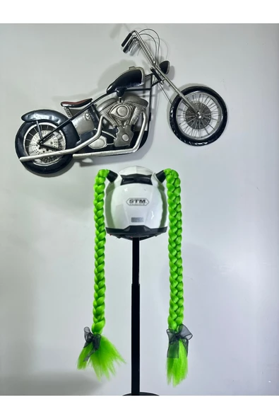 Butik Motor & Motosiklet Çift Yeşil Örgü Saç Kask Dış Aksesuarı ürün görseli 1