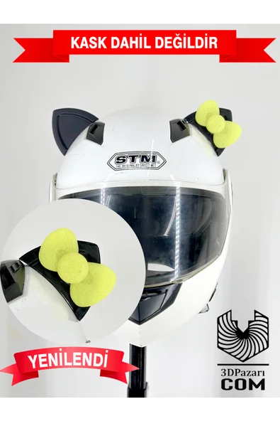 Butik Motor & Motosiklet Neon Sarı Fiyonklu Siyah Kedi Kulak Kask Dış Aksesuarı ürün görseli 1