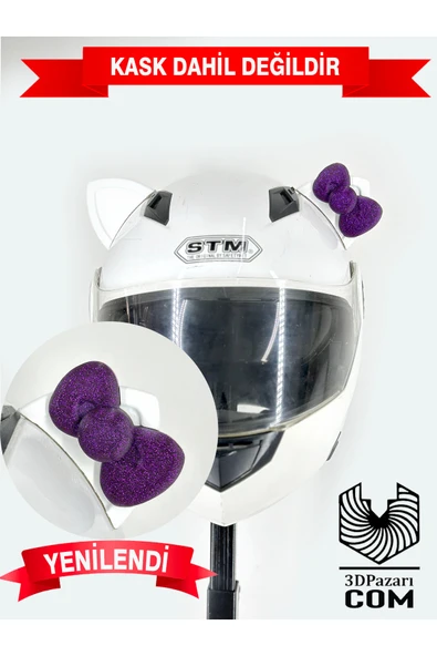 Butik Motor & Motosiklet Mor Fiyonklu Beyaz Kedi Kulak Kask Dış Aksesuarı ürün görseli 1