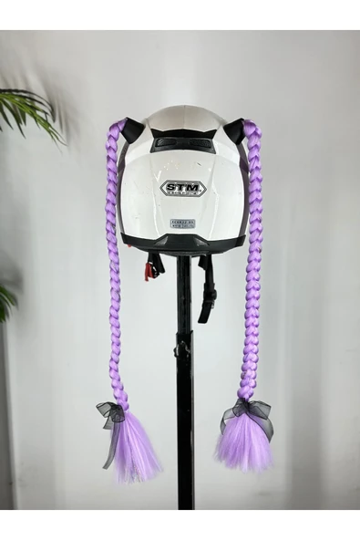 Butik Motor & Motosiklet Çift Simli Lila Renk Örgü Saç Kask Dış Aksesuarı ürün görseli 1