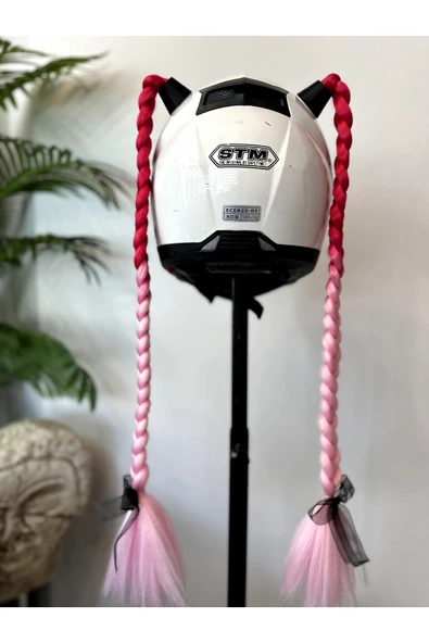 Butik Motor & Motosiklet Pembe Ombreli Çift Örgü Saç Kask Dış Aksesuar ürün görseli 1