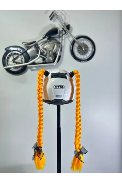 Butik Motor & Motosiklet Çift Turuncu Örgü Saç Kask Dış Aksesuarı ürün görseli 1