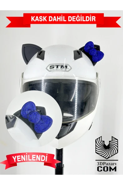 Butik Motor & Motosiklet Koyu Mavi Fiyonklu Siyah Kedi Kulak Kask Dış Aksesuarı ürün görseli 1