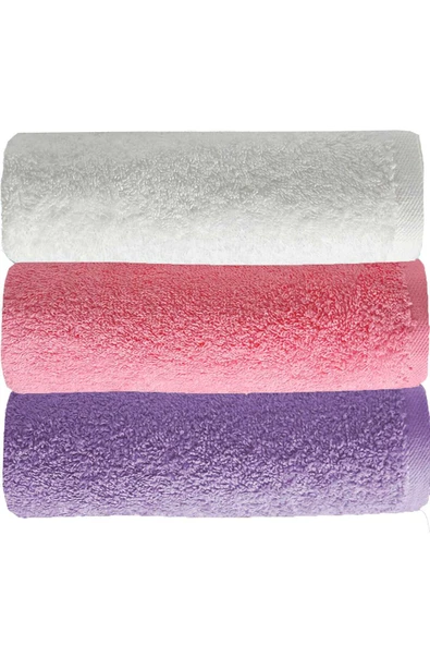 3 lü Düz Renk El Yüz Havlu Seti %100 Pamuklu 50x90 Cm Mor-Pembe-Beyaz ürün görseli 1