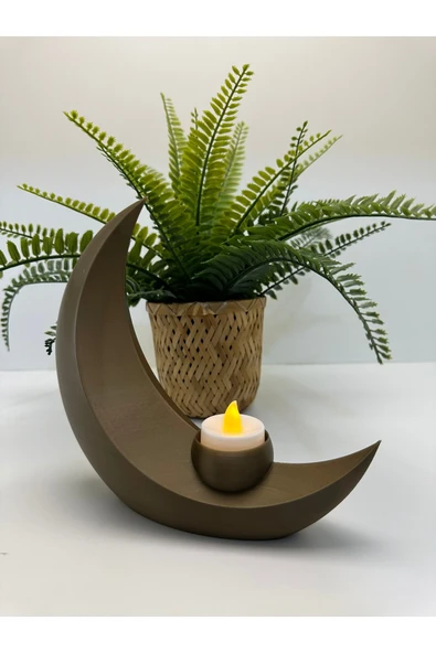 Butik 3d Baskı Gold Hilal Şeklinde Dekoratif Mumluk ürün görseli 1