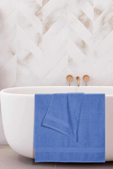 2 li Banyo Havlu Takımı %100 Pamuklu Dry Mavi ürün görseli 1