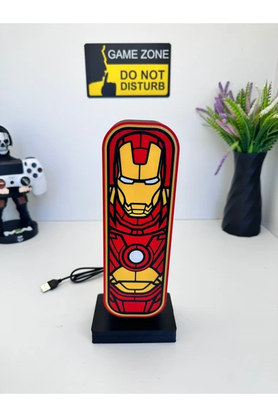Butik 3d Baskı Iron Man Tasarımlı Ledli Kulaklık Tutucu ürün görseli 1