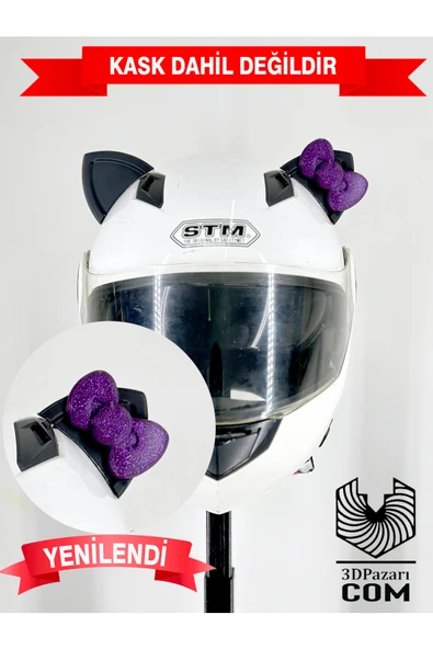 Butik Motor & Motosiklet Mor Fiyonklu Siyah Kedi Kulak Kask Dış Aksesuarı ürün görseli 1