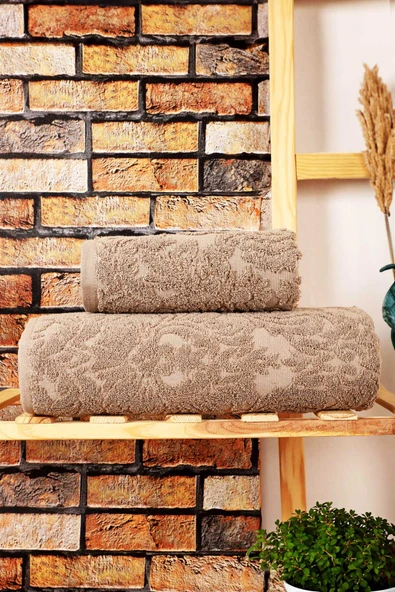 Mira Home 2 Parça Jakarlı Banyo Havlu Takımı Doku Desen Kahve ürün görseli 1