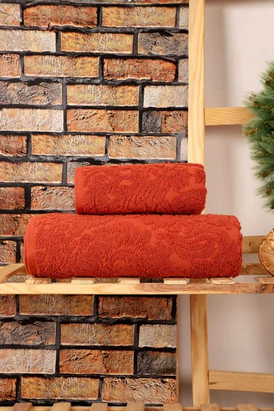 Mira Home 2 Parça Jakarlı Banyo Havlu Takımı Doku Desen Kiremit ürün görseli 1