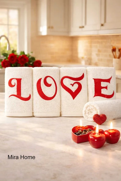 Love Nakışlı 4lü Mutfak Havlusu Seti  30x50 cm ürün görseli 1
