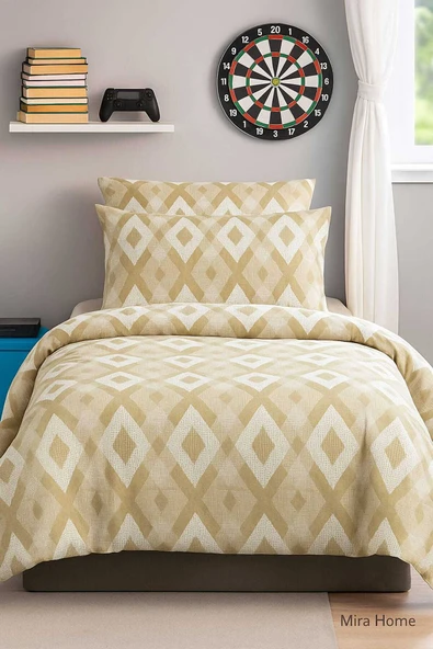 Zigzag Desenli Sarı Pamuklu Tek Kişilik Nevresim Takımı ürün görseli 1