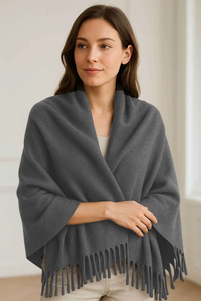 Softiva Polar Omuz Şalı 70x180 cm Unisex Kışlık Şal Antrasit Gri ürün görseli 1
