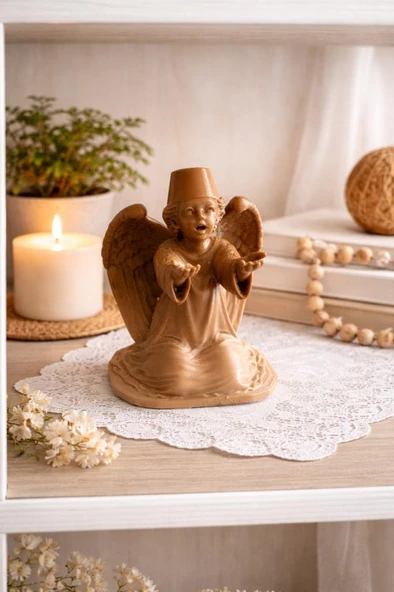 Melek Biblo Dekoratif Obje – Fes Detaylı 10.5 cm Kitaplık & Vitrin Süsü, Otantik Tasarım ürün görseli 1