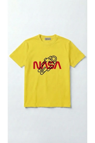 Unisex Düz Renk Nasa Dijital Baskılı Bisiklet Yaka Basic Tişört ürün görseli 1