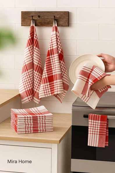 10 lu Lüks Bulaşık Kurulama Bezi ve Mutfak Peçetesi 50x70 Cm Daily Kırmızı ürün görseli 1