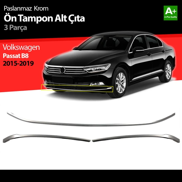 VW Passat B8 Krom Ön Tampon Alt Çıtası 3 Parça 2015 2016 2017 2018 2019 ürün görseli 1