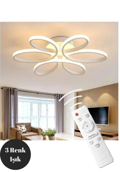 LZY Avize Store Yonca 6’lı Beyaz Plafonyer Kumandalı Salon, Mutfak, Çocuk Odası için Modern LED ürün görseli 1