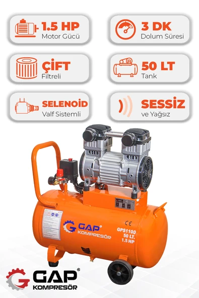 GAP Kompresör Hava Kompresörü Sessiz Ve Yağsız 50lt Gps1100 ürün görseli 1