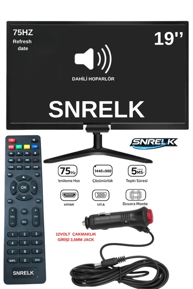 SNRELK 19'' Karavan Tekne Yat Araç İçi 12V Çakmaklık Girişli Multimedya Led Monitör Tv ürün görseli 1