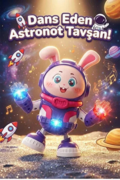 Dans Eden Işıklı Müzikli Tavşan Astronot ürün görseli 1