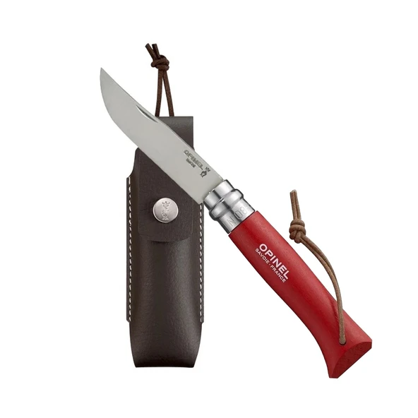 Opinel N°8 Inox Deri Kılıflı Paslanmaz Çelik Çakı Kırmızı ürün görseli 1
