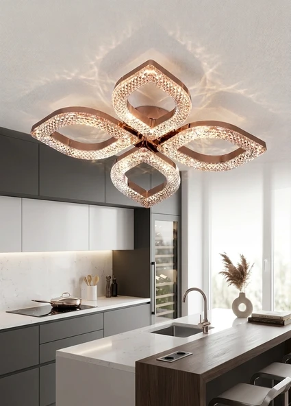 LZY Avize Store Kristal Damla 4’lü Gold Avize Salon, Yemek Masası, Mutfak, Antre ve Çocuk Odası Aydınlatma ürün görseli 1