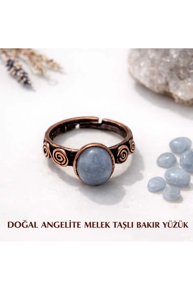 Doğal Angelıte Melek Taşlı Bakır Yüzük ürün görseli 1