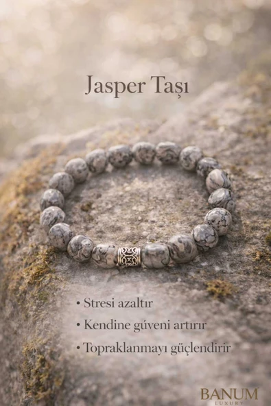 Doğal Jasper Taşlı El İşi Tasarım Unisex Bileklik ürün görseli 1