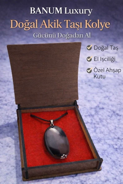 Doğal Siyah Akik Taşı Kolye ürün görseli 1