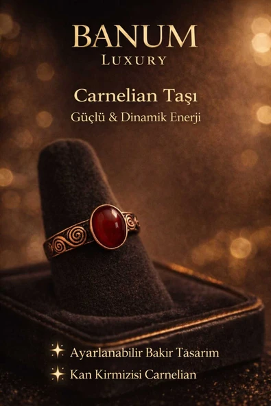 Carnelian Doğal Taşlı El İşi Tasarım Bakır Yüzük ürün görseli 1