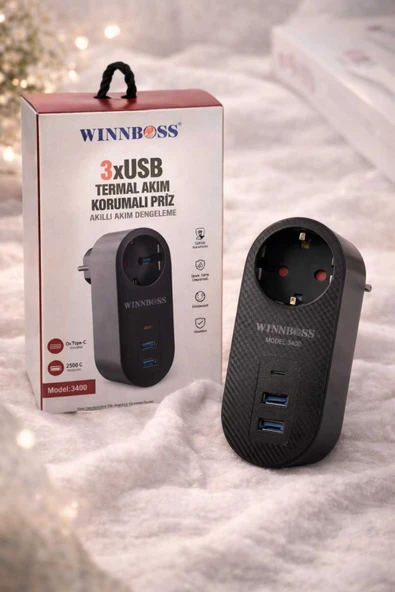 3xUSB Termal Akım Korumalı Priz Akıllı Akım Dengeleme - Resim 3