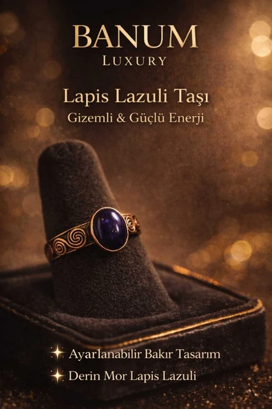 Derin Mor Lapis Lazuli Doğal Taşli Tasarım Bakır Yüzük ürün görseli 1