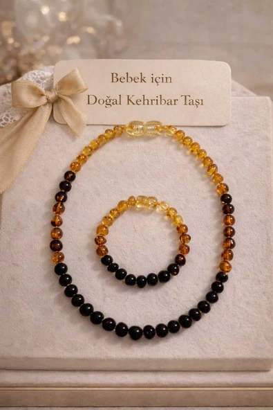 Doğal 100% Kehribar Damla Taşlı Özel Tasarım Bebek Setı ürün görseli 1