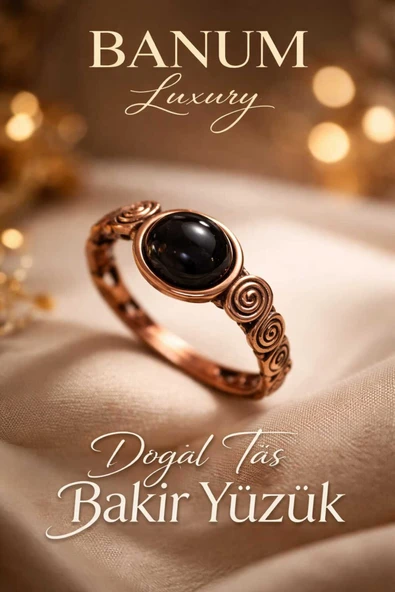 Doğal Oniks (onyx) Taşlı El İşi Tasarım Bakır Yüzük ürün görseli 1