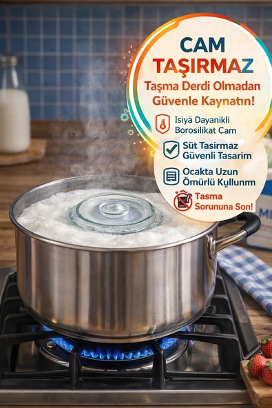 Cam Süt Taşırmaz Aparat Borosilikat Isıya Dayanıklı Taşma Önleyici Kapak Süt Kaynatma Diski ürün görseli 1