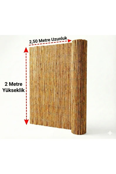 My Family Hasır Çit 2x2.5 Metre Bambu Görünümlü Doğal Hasır Çit - Misinalı Sık Dokuma Bahçe Çiti ürün görseli 1
