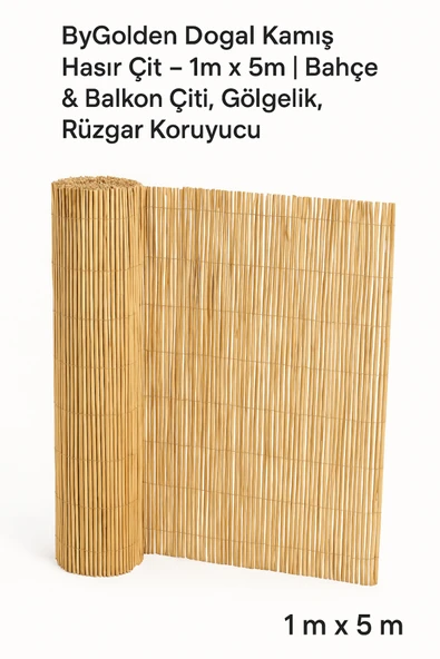 Bygolden Doğal Kamış Hasır Çit – 1m x 5m | Bahçe Çiti & Balkon Çiti, Gölgelik, Rüzgar Koruyucu ürün görseli 1