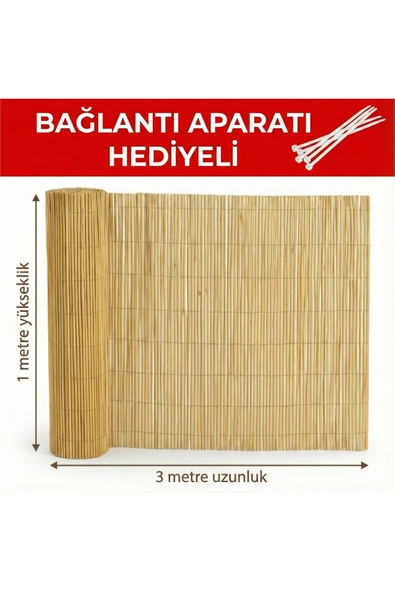 My Family Doğal Hasır Çit 1x3 Metre - Bambu Görünümlü Bahçe Ve Balkon Çiti - Bağlantı Klipsi Hediyeli ürün görseli 1