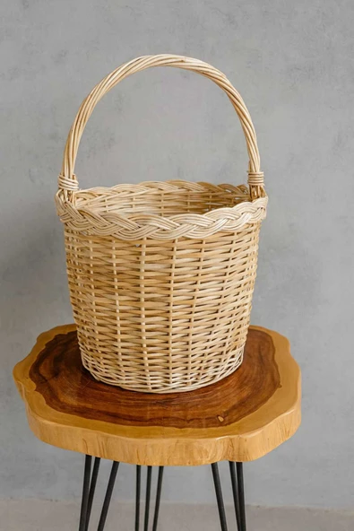 My Family Doğal El Yapımı Hasır Sepet – Dekoratif & Çok Amaçlı Süslü (Büyük Boy Saplı) ürün görseli 1