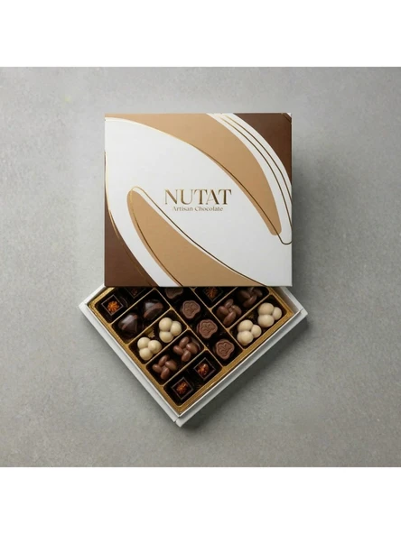 Nutat 300G Spesiyal Hediye Çikolatası - Leblebi Dolgulu & Karışık Aroma Gurme Seçki   Kahverengi Pastel ürün görseli 1