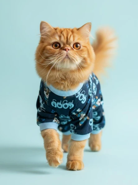 GoodPaws Lacivert Penye Kedi Tulumu | Desenli Kedi Pijaması | Kediler İçin ürün görseli 1